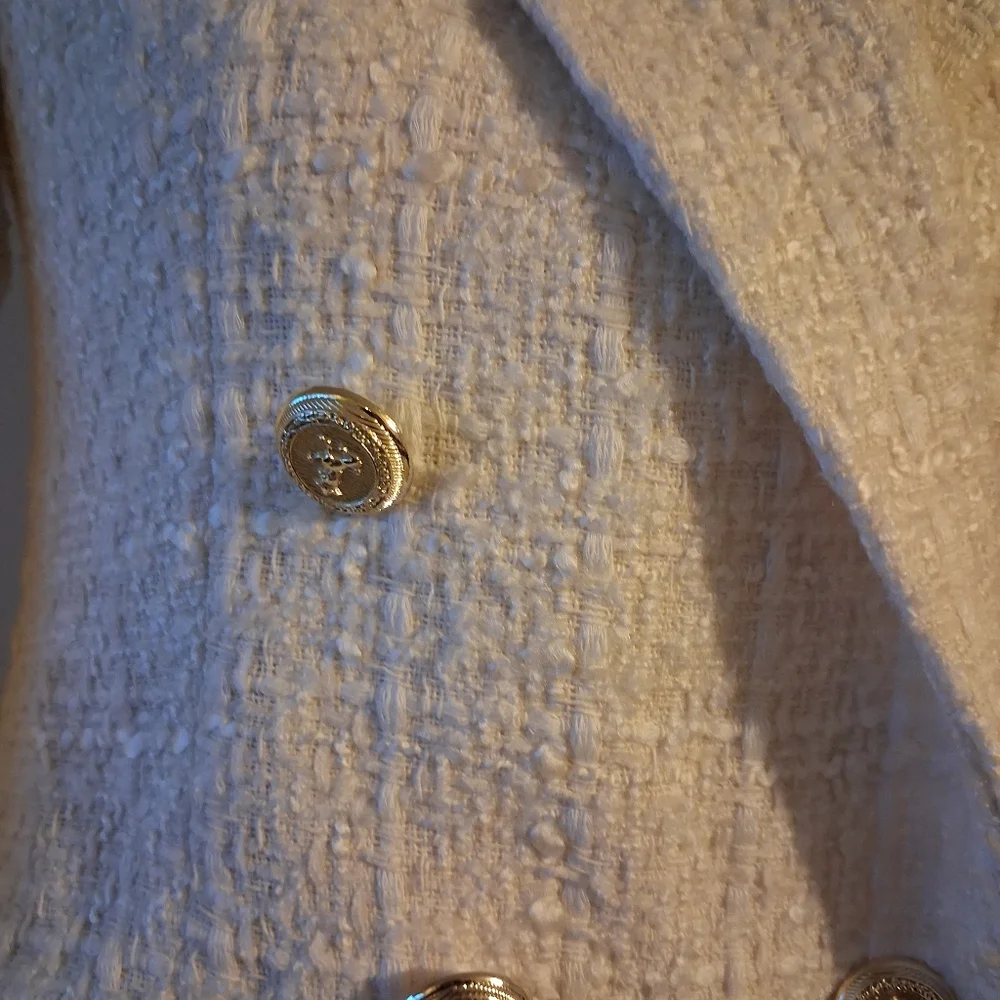 Tweed Cream Double-Breasted Women's Blazer Size XS - Picture 5 of 16